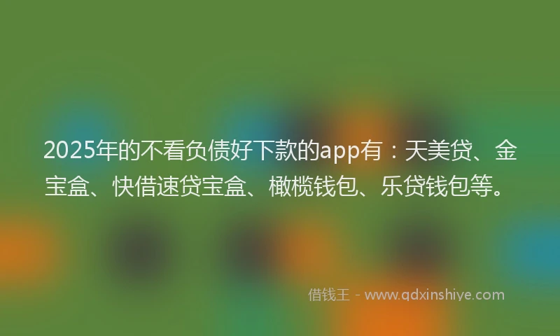 2025年的不看负债好下款的app有:天美贷、金宝盒、快借速贷宝盒、橄榄钱包、乐贷钱包等。