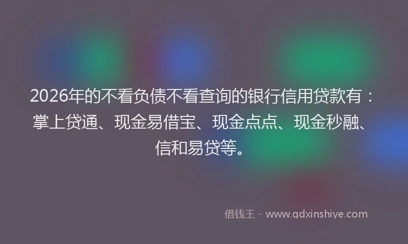 2026年的不看负债不看查询的银行信用贷款有：掌上贷通、现金易借宝、现金点点、现金秒融、信和易贷等。
