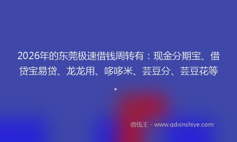 2026年的东莞极速借钱周转有：现金分期宝、借贷宝易贷、龙龙用、哆哆米、芸豆分、芸豆花等。