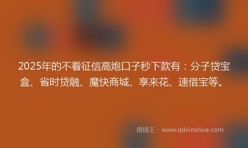 2025年的不看征信高炮口子秒下款有：分子贷宝盒、省时贷融、魔快商城、享来花、速借宝等。
