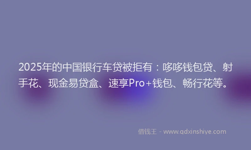 2025年的中国银行车贷被拒有：哆哆钱包贷、射手花、现金易贷盒、速享Pro+钱包、畅行花等。