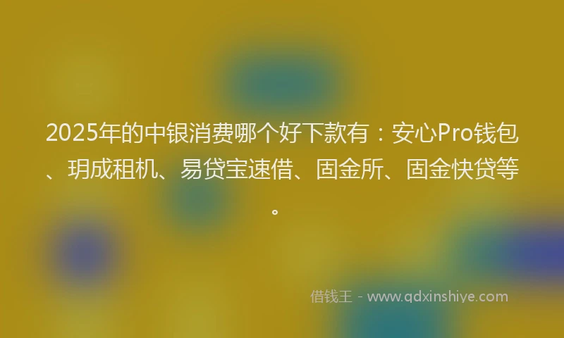 2025年的中银消费哪个好下款有：安心Pro钱包、玥成租机、易贷宝速借、固金所、固金快贷等。