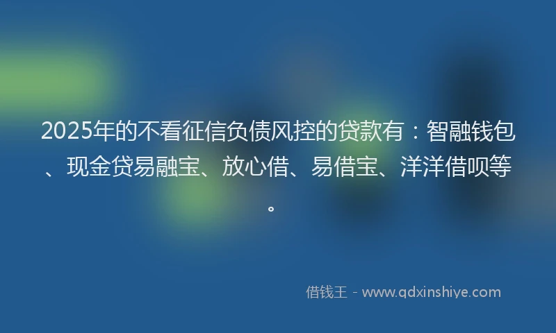 2025年的不看征信负债风控的贷款有：智融钱包、现金贷易融宝、放心借、易借宝、洋洋借呗等。