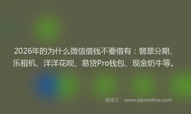 2026年的为什么微信借钱不要借有：翡翠分期、乐租机、洋洋花呗、易贷Pro钱包、现金奶牛等。