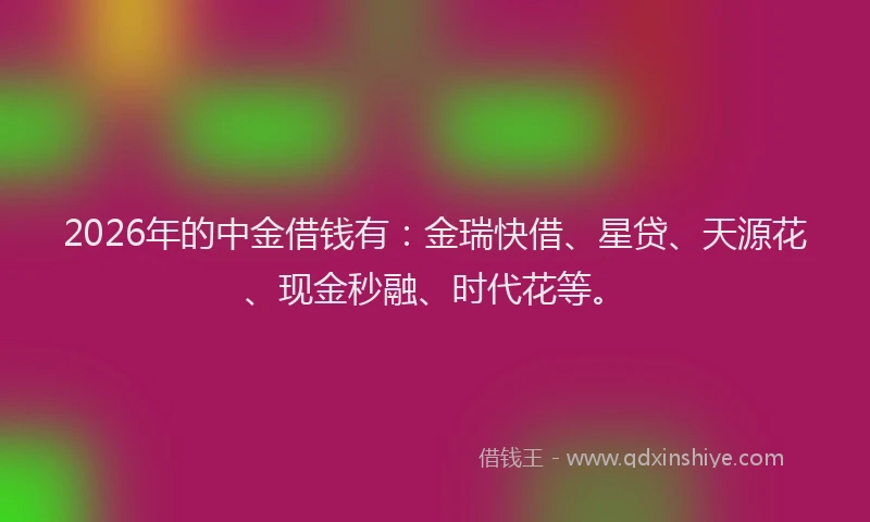 2026年的中金借钱有：金瑞快借、星贷、天源花、现金秒融、时代花等。