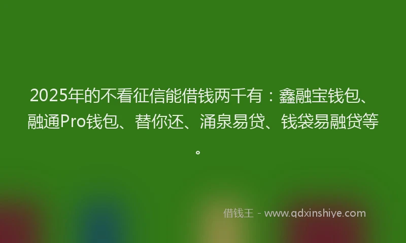 2025年的不看征信能借钱两千有：鑫融宝钱包、融通Pro钱包、替你还、涌泉易贷、钱袋易融贷等。
