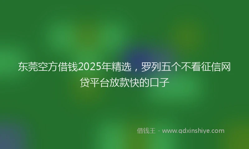 东莞空方借钱2025年精选，罗列五个不看征信网贷平台放款快的口子