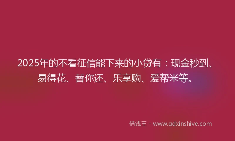 2025年的不看征信能下来的小贷有：现金秒到、易得花、替你还、乐享购、爱帮米等。