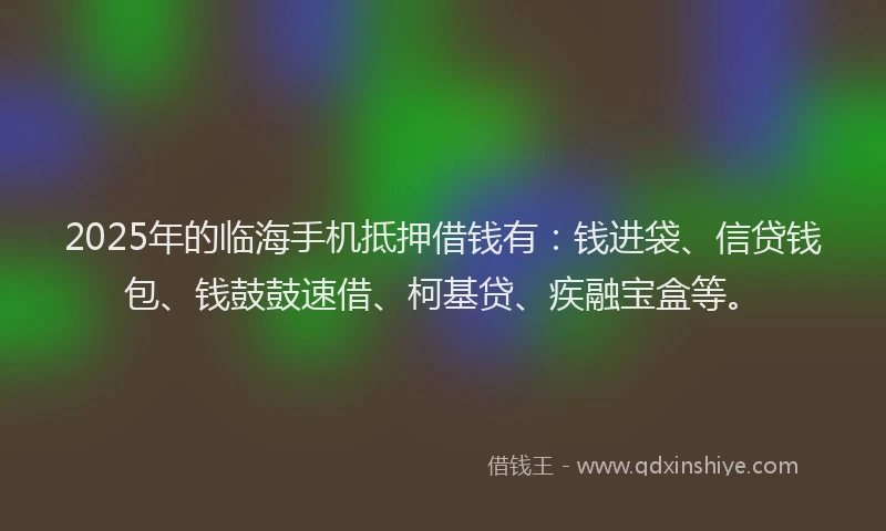 2025年的临海手机抵押借钱有：钱进袋、信贷钱包、钱鼓鼓速借、柯基贷、疾融宝盒等。