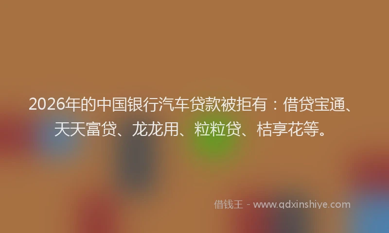 2026年的中国银行汽车贷款被拒有：借贷宝通、天天富贷、龙龙用、粒粒贷、桔享花等。