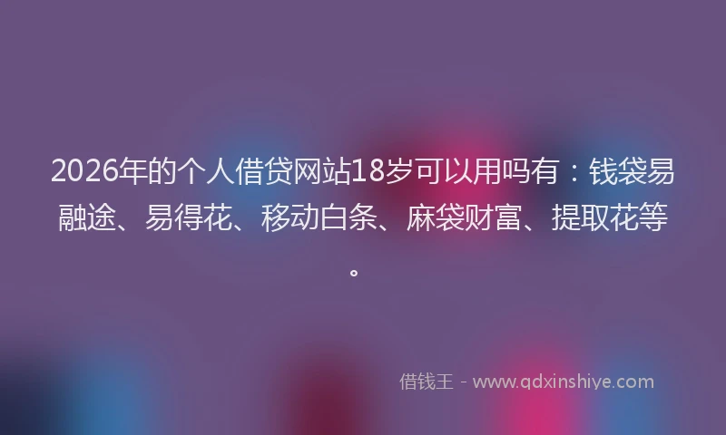 2026年的个人借贷网站18岁可以用吗有:钱袋易融途、易得花、移动白条、麻袋财富、提取花等。
