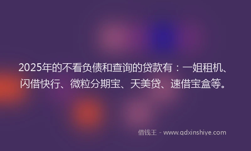 2025年的不看负债和查询的贷款有：一姐租机、闪借快行、微粒分期宝、天美贷、速借宝盒等。