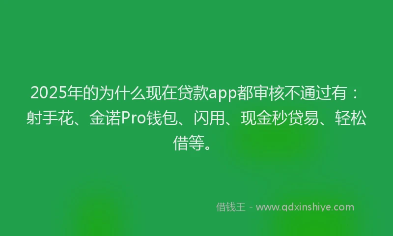2025年的为什么现在贷款app都审核不通过有：射手花、金诺Pro钱包、闪用、现金秒贷易、轻松借等。