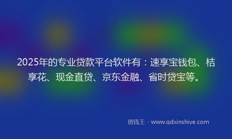 2025年的专业贷款平台软件有：速享宝钱包、桔享花、现金直贷、京东金融、省时贷宝等。