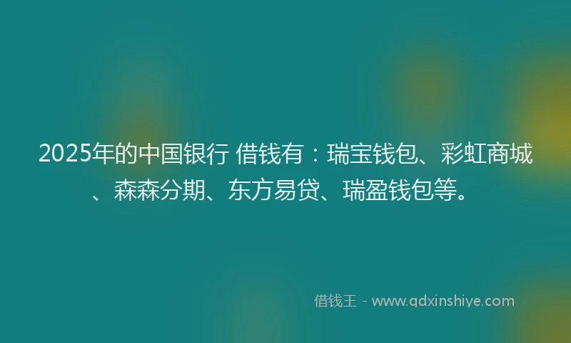 2025年的中国银行 借钱有：瑞宝钱包、彩虹商城、森森分期、东方易贷、瑞盈钱包等。