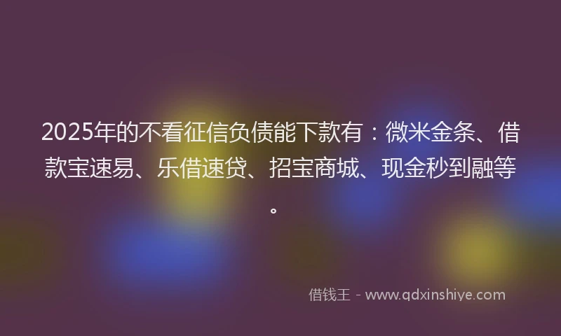 2025年的不看征信负债能下款有：微米金条、借款宝速易、乐借速贷、招宝商城、现金秒到融等。