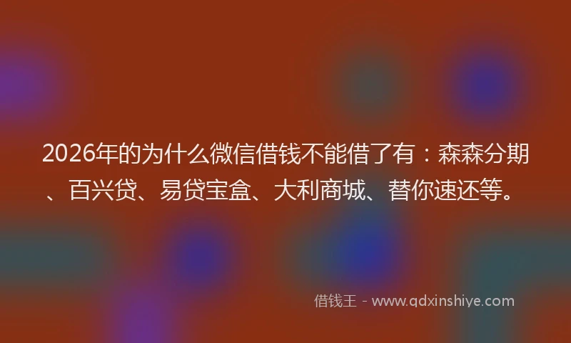 2026年的为什么微信借钱不能借了有:森森分期、百兴贷、易贷宝盒、大利商城、替你速还等。