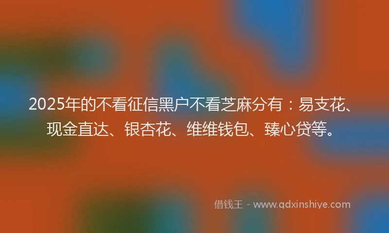 2025年的不看征信黑户不看芝麻分有：易支花、现金直达、银杏花、维维钱包、臻心贷等。