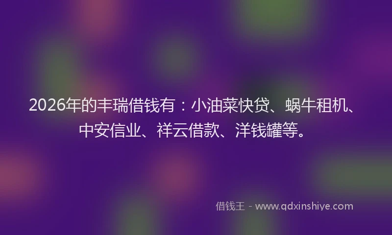 2026年的丰瑞借钱有：小油菜快贷、蜗牛租机、中安信业、祥云借款、洋钱罐等。