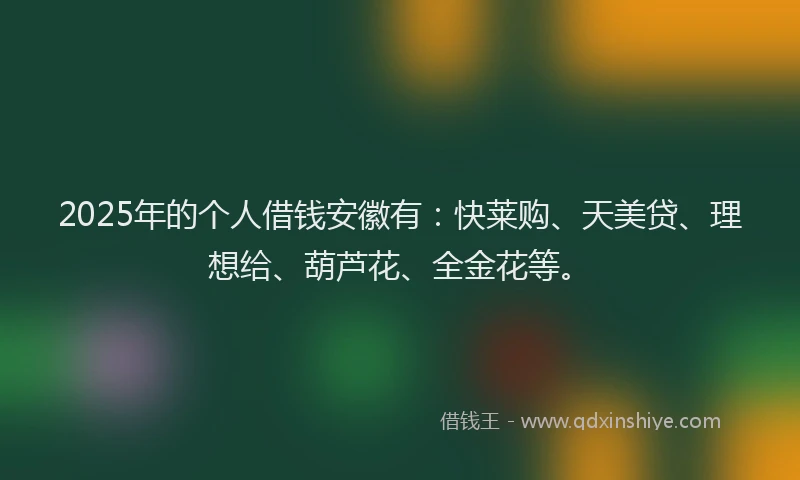 2025年的个人借钱安徽有：快莱购、天美贷、理想给、葫芦花、全金花等。
