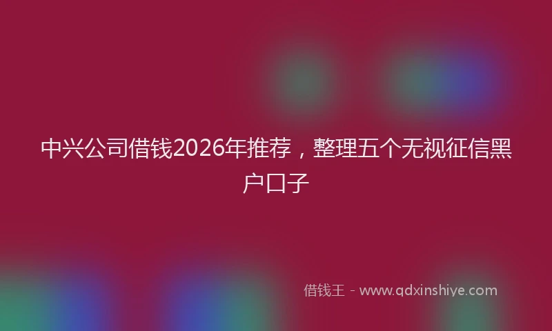 中兴公司借钱2026年推荐，整理五个无视征信黑户口子