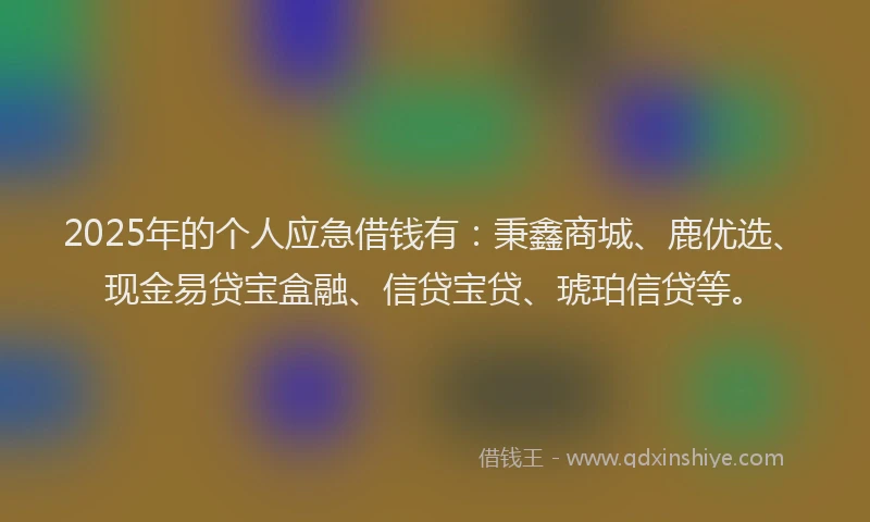 2025年的个人应急借钱有：秉鑫商城、鹿优选、现金易贷宝盒融、信贷宝贷、琥珀信贷等。