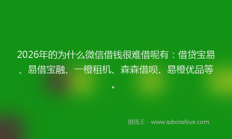 2026年的为什么微信借钱很难借呢有:借贷宝易、易借宝融、一橙租机、森森借呗、易橙优品等。
