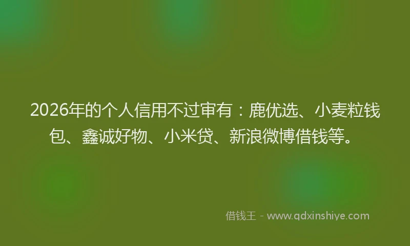 2026年的个人信用不过审有：鹿优选、小麦粒钱包、鑫诚好物、小米贷、新浪微博借钱等。