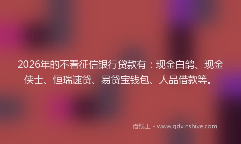 2026年的不看征信银行贷款有：现金白鸽、现金侠士、恒瑞速贷、易贷宝钱包、人品借款等。