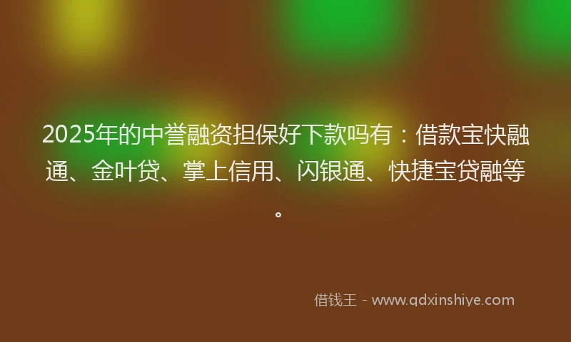 2025年的中誉融资担保好下款吗有：借款宝快融通、金叶贷、掌上信用、闪银通、快捷宝贷融等。