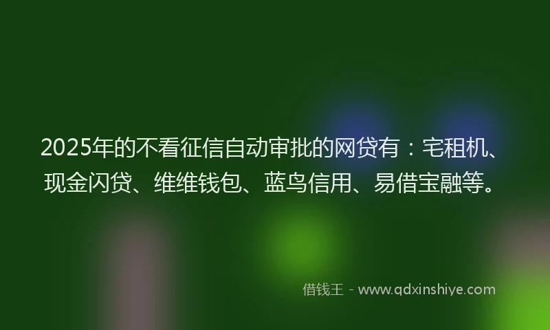 2025年的不看征信自动审批的网贷有：宅租机、现金闪贷、维维钱包、蓝鸟信用、易借宝融等。