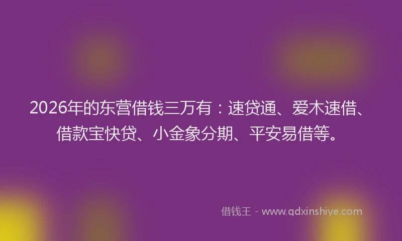 2026年的东营借钱三万有:速贷通、爱木速借、借款宝快贷、小金象分期、平安易借等。