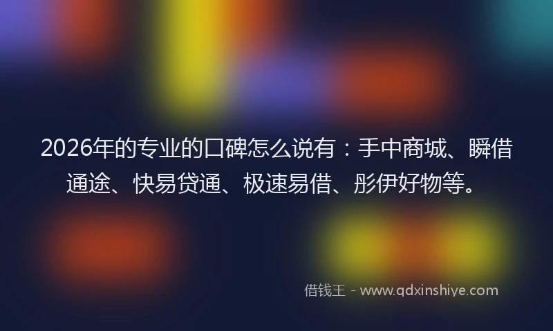 2026年的专业的口碑怎么说有：手中商城、瞬借通途、快易贷通、极速易借、彤伊好物等。