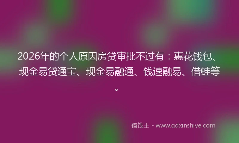2026年的个人原因房贷审批不过有：惠花钱包、现金易贷通宝、现金易融通、钱速融易、借蛙等。