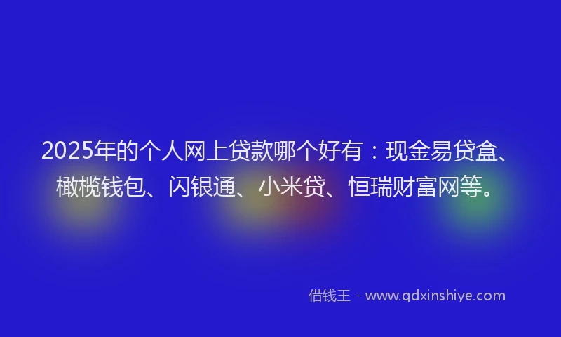 2025年的个人网上贷款哪个好有:现金易贷盒、橄榄钱包、闪银通、小米贷、恒瑞财富网等。