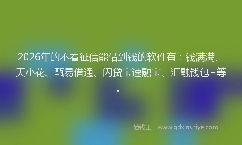 2026年的不看征信能借到钱的软件有:钱满满、天小花、甄易借通、闪贷宝速融宝、汇融钱包+等。