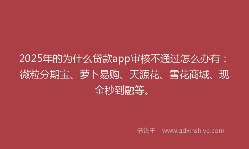 2025年的为什么贷款app审核不通过怎么办有:微粒分期宝、萝卜易购、天源花、雪花商城、现金秒到融等。