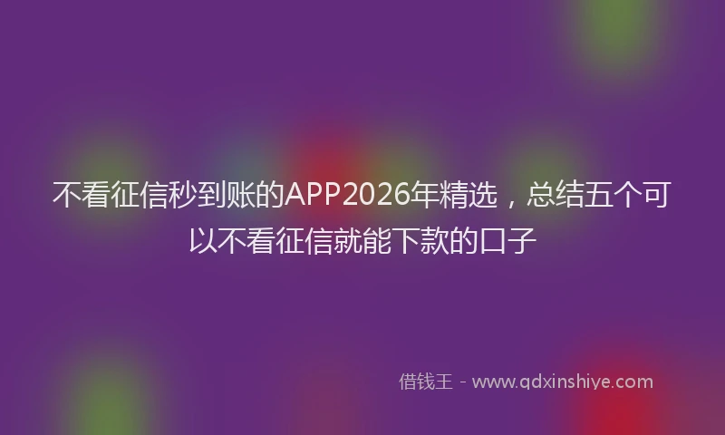 不看征信秒到账的APP2026年精选，总结五个可以不看征信就能下款的口子