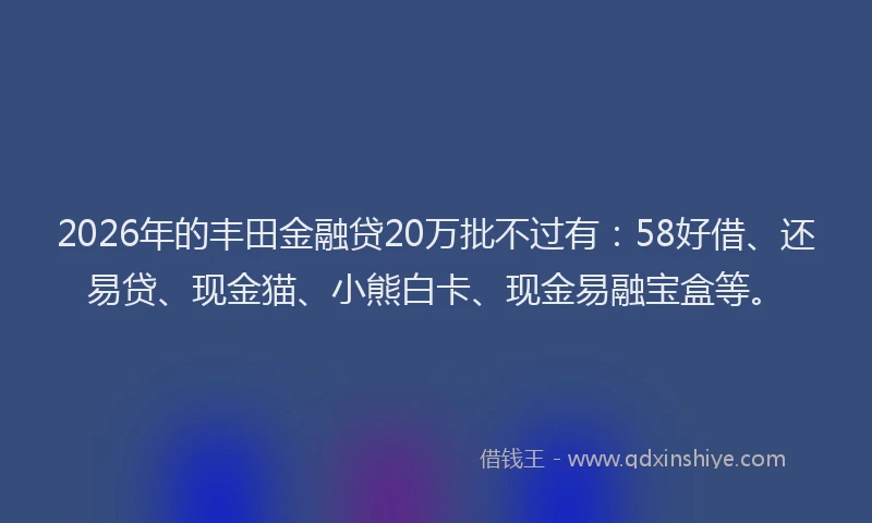 2026年的丰田金融贷20万批不过有：58好借、还易贷、现金猫、小熊白卡、现金易融宝盒等。