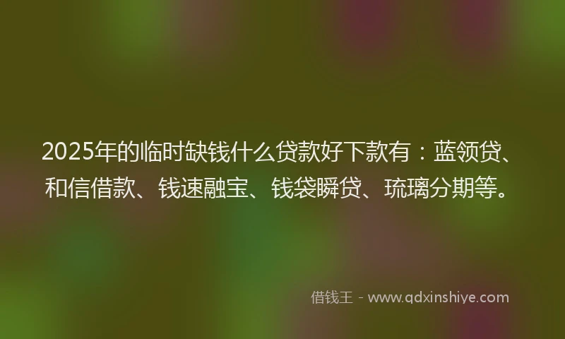 2025年的临时缺钱什么贷款好下款有：蓝领贷、和信借款、钱速融宝、钱袋瞬贷、琉璃分期等。