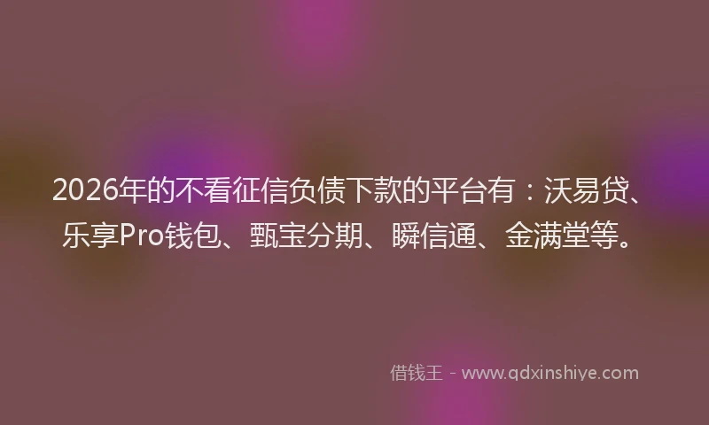 2026年的不看征信负债下款的平台有：沃易贷、乐享Pro钱包、甄宝分期、瞬信通、金满堂等。