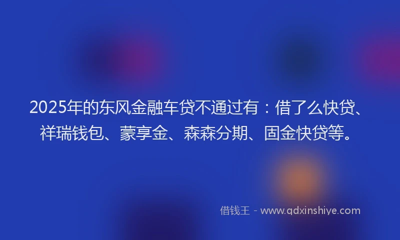 2025年的东风金融车贷不通过有：借了么快贷、祥瑞钱包、蒙享金、森森分期、固金快贷等。