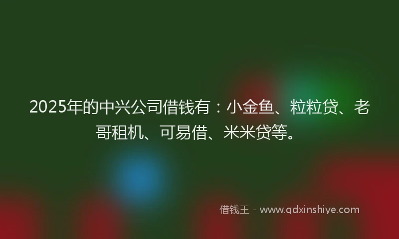 2025年的中兴公司借钱有:小金鱼、粒粒贷、老哥租机、可易借、米米贷等。