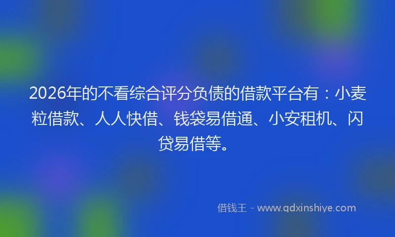 2026年的不看综合评分负债的借款平台有:小麦粒借款、人人快借、钱袋易借通、小安租机、闪贷易借等。