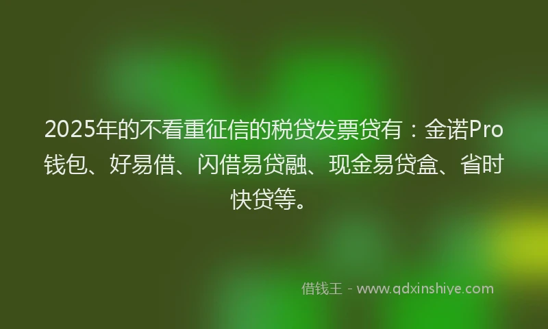 2025年的不看重征信的税贷发票贷有：金诺Pro钱包、好易借、闪借易贷融、现金易贷盒、省时快贷等。