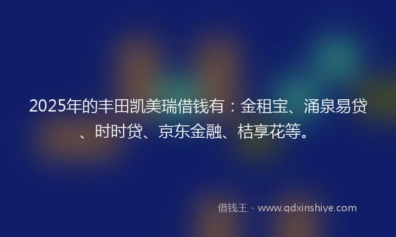 2025年的丰田凯美瑞借钱有：金租宝、涌泉易贷、时时贷、京东金融、桔享花等。