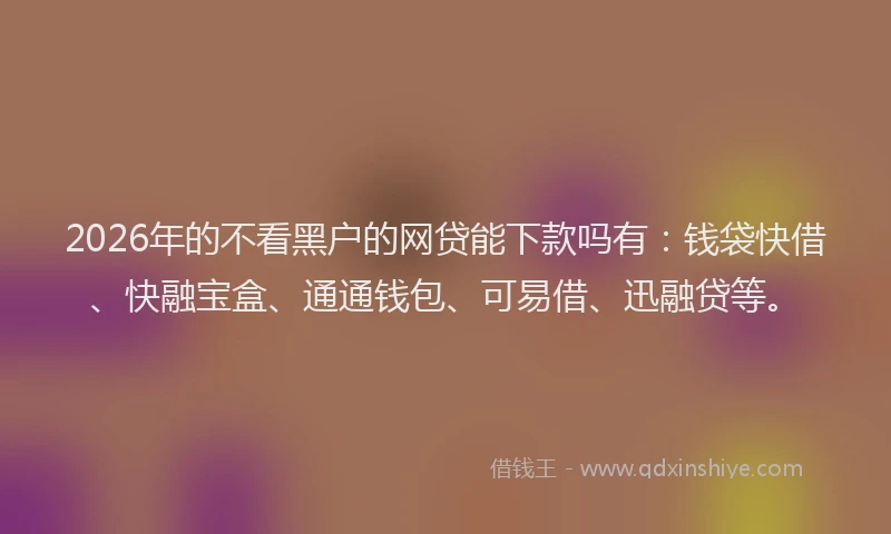 2026年的不看黑户的网贷能下款吗有：钱袋快借、快融宝盒、通通钱包、可易借、迅融贷等。