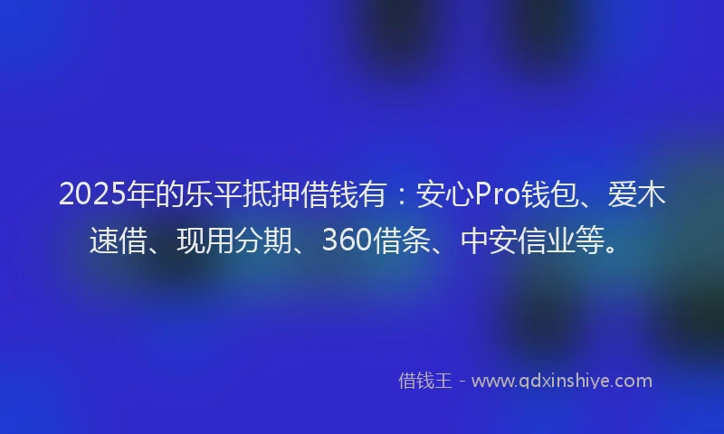 2025年的乐平抵押借钱有：安心Pro钱包、爱木速借、现用分期、360借条、中安信业等。