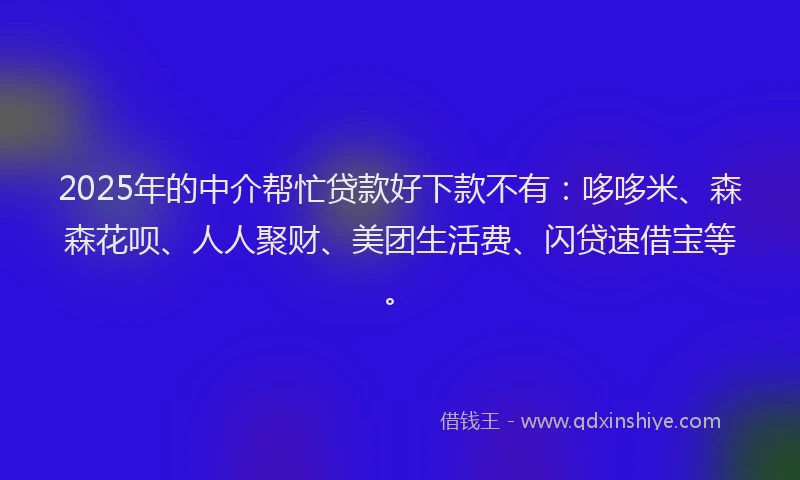 2025年的中介帮忙贷款好下款不有:哆哆米、森森花呗、人人聚财、美团生活费、闪贷速借宝等。