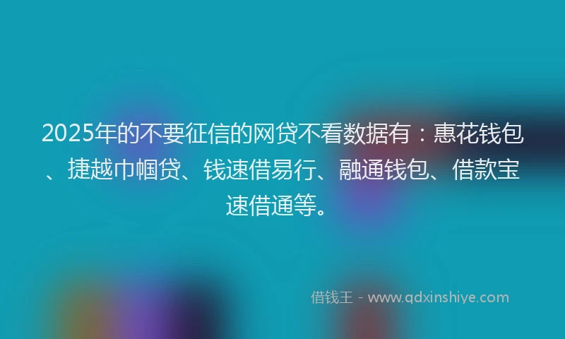 2025年的不要征信的网贷不看数据有：惠花钱包、捷越巾帼贷、钱速借易行、融通钱包、借款宝速借通等。